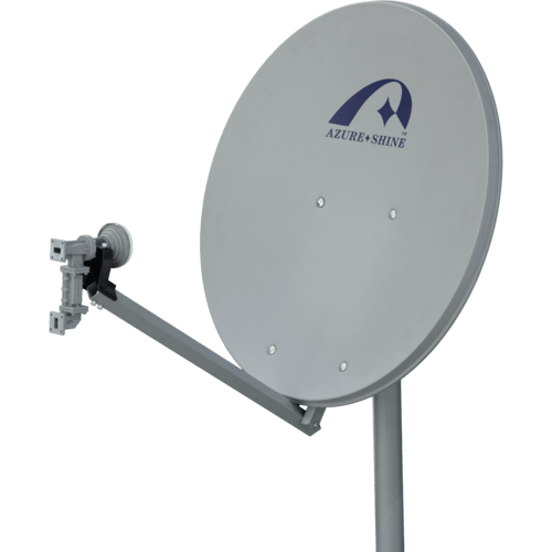 Azure Shine 75cm VSAT satellite dish designed for Ka-band frequency, featuring a sturdy feed arm, optimized for data transmission.